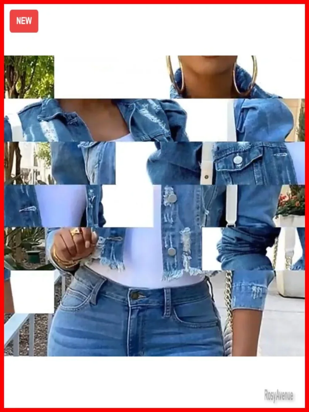 Puff Sleeve Denim Crop Top Long-Sleeve Frayed Hem Jean Jacket